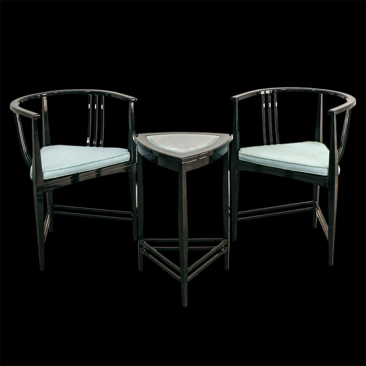 Set 2 Poltroncine e Tavolino Ernest Archibald Taylor Vintage Anni 80 Frassino Nero Modernariato