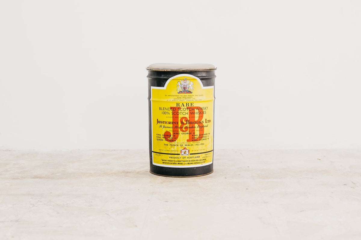 Fusto Bidone J&B Barilotto Vintage Anni 70 Metallo Sgabello Espositore Modernariato