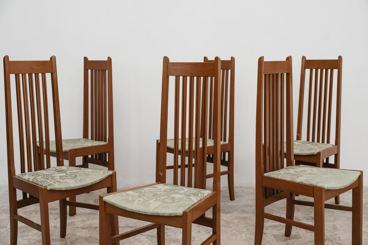 Set di 6 Sedie da Pranzo Vintage a Schienale Alto in Legno Massello - Linea Scandinava Anni '70/'80