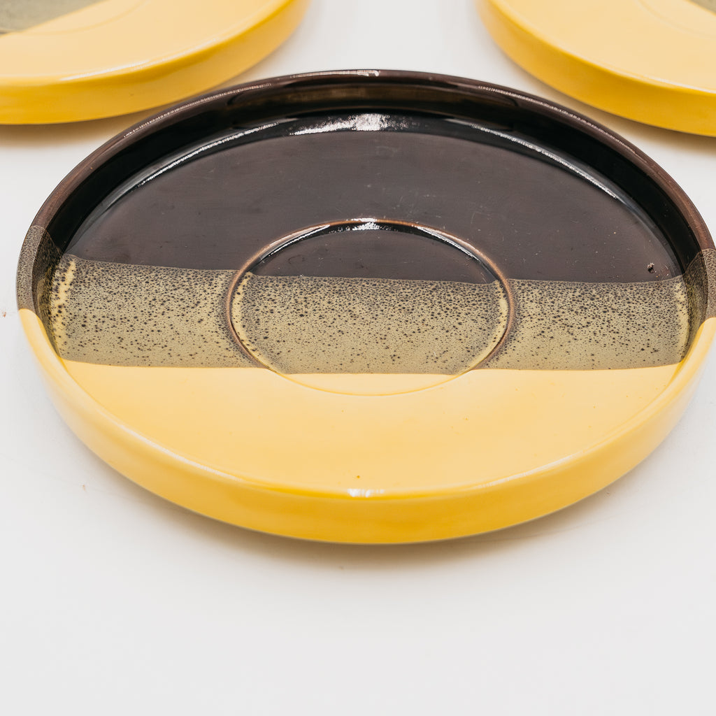 Set 6 Piatti da Dessert Vintage SIC Ceramiche Artistiche Giallo e Nero Anni 70