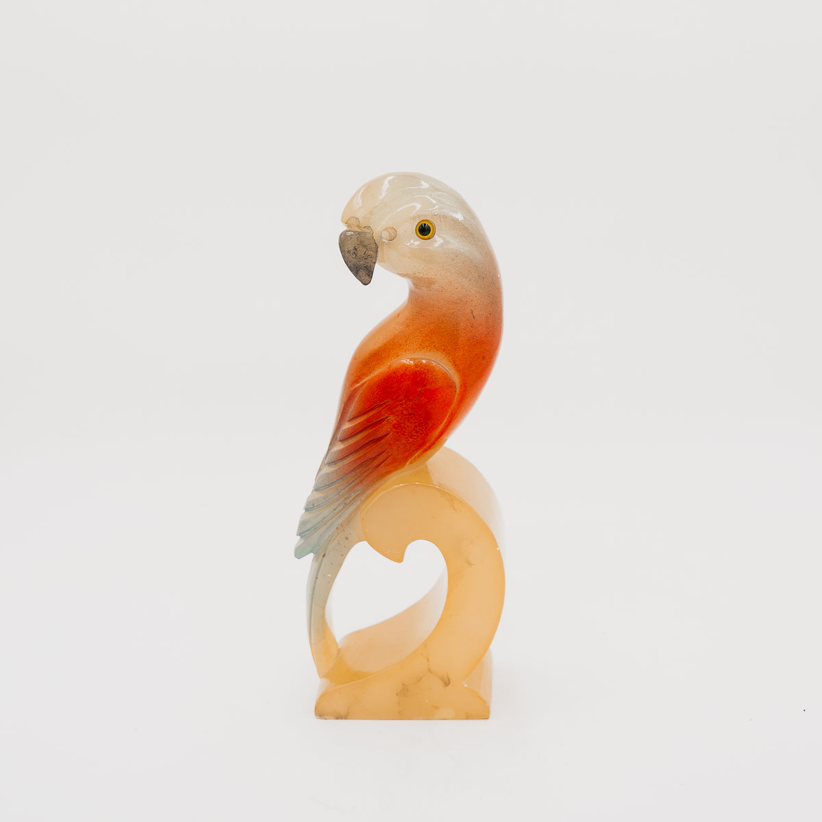 Scultura Vintage Pappagallo in Alabastro Pietra Dura Colorata Soprammobile Collezione