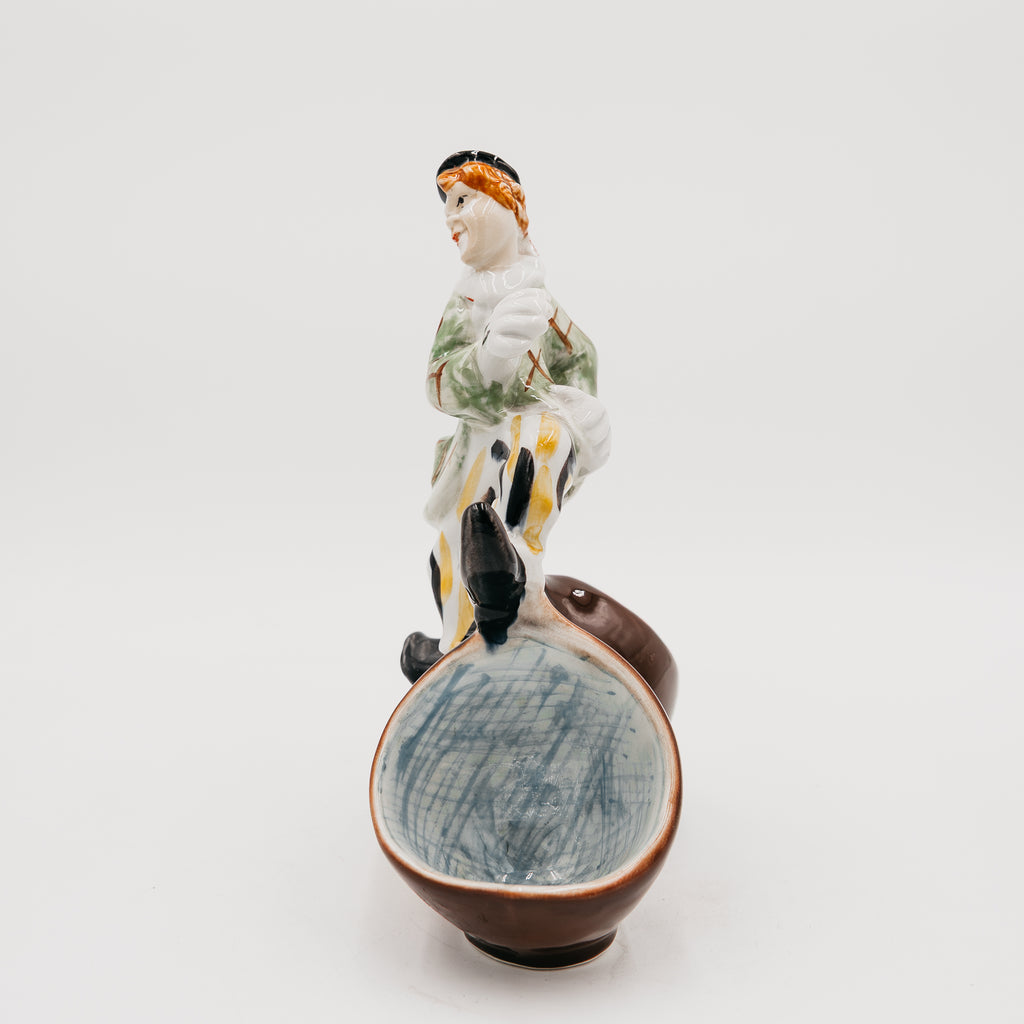Posacenere Svuotatasche Vintage in Ceramica con Statuetta Pagliaccio Clown Artistico