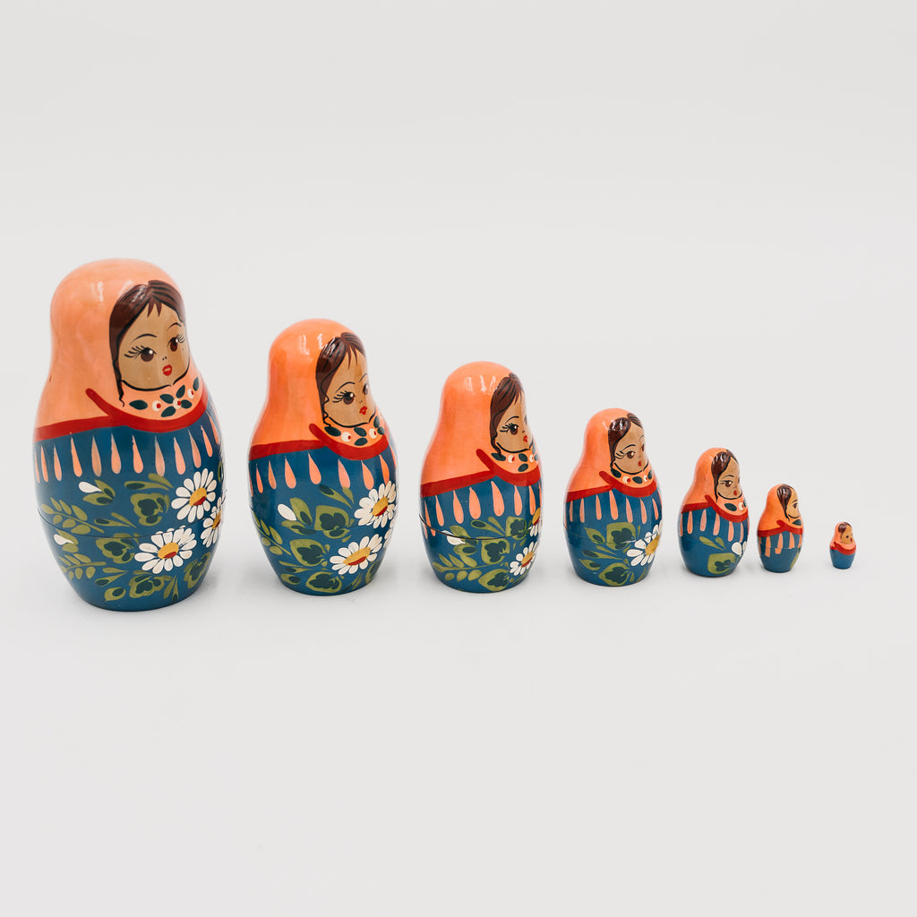 Matrioska Russa Vintage in Legno Dipinta a Mano Set Completo 7 Pezzi