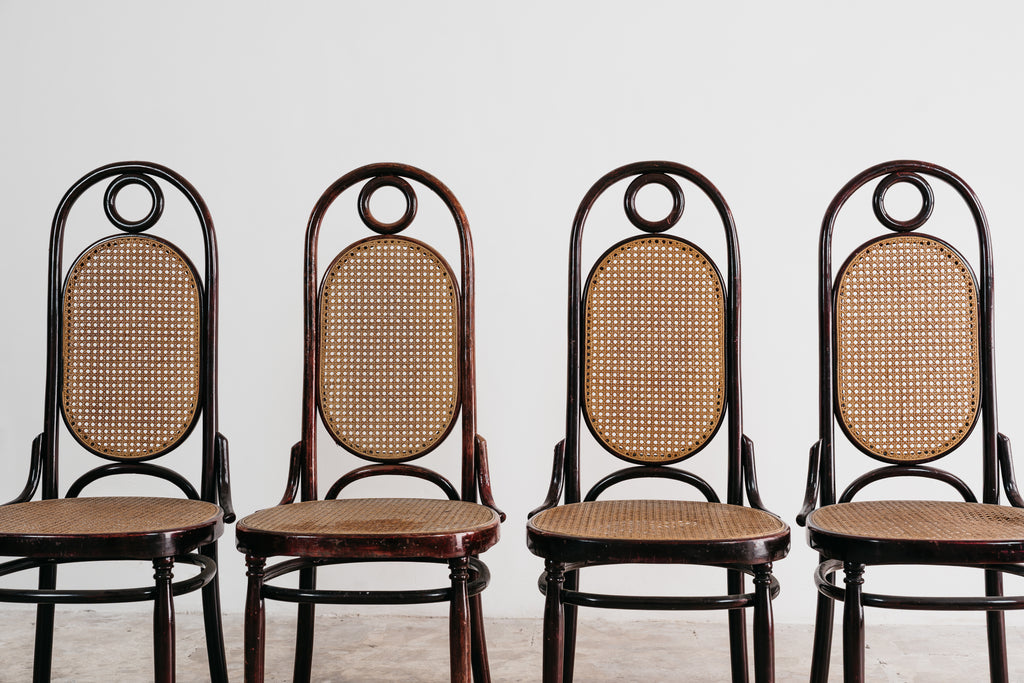 Set 6 Sedie Sautto & Liberale Vintage Anni 50 Legno Curvato Paglia di Vienna Stile Thonet Leone