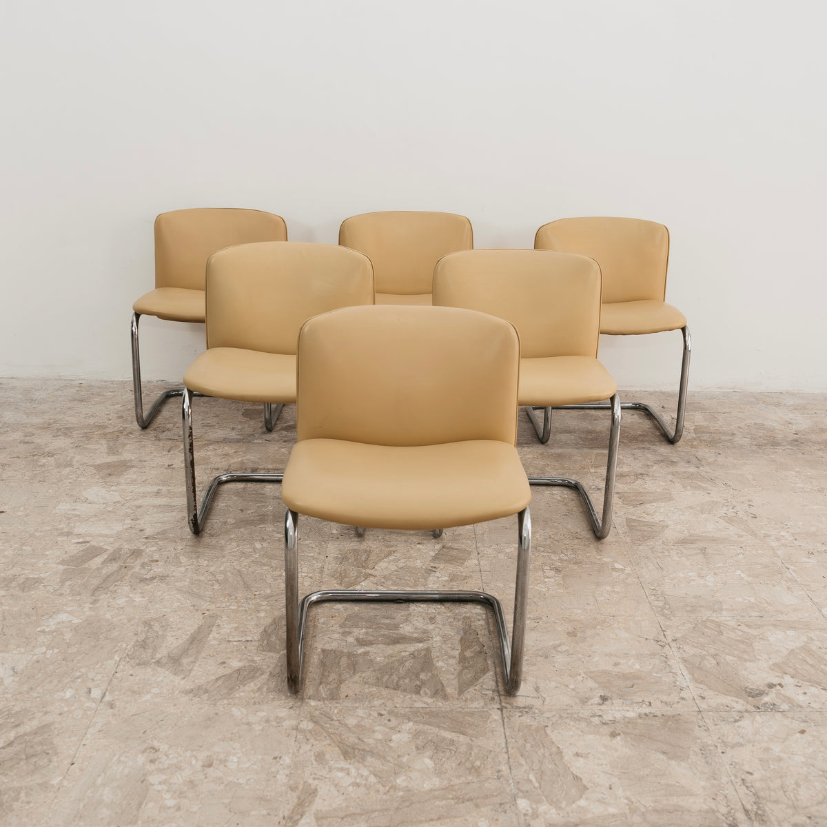 Set di 6 Sedie Vintage Cantilever in Acciaio Cromato e Similpelle (Anni '70)