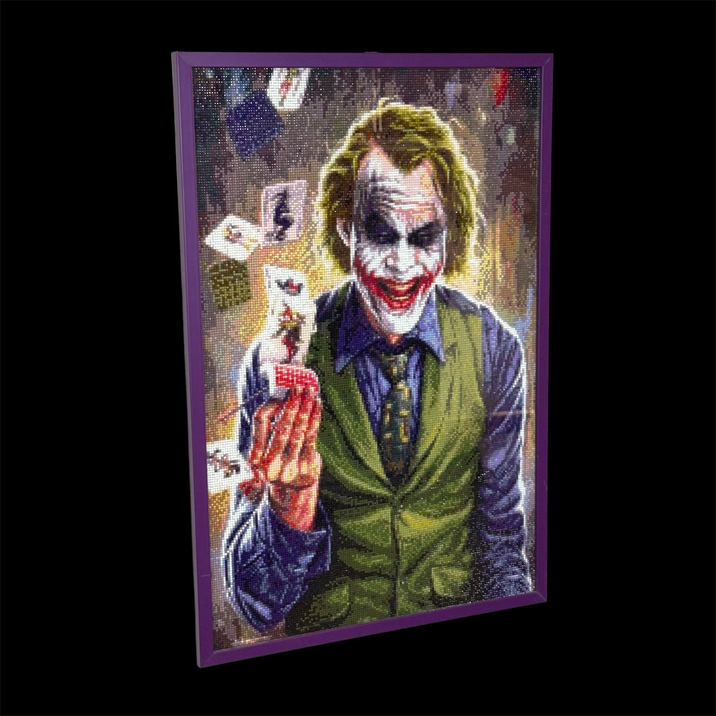 Quadro Pop Art "Joker" Heath Ledger in Diamond Painting con Cornice Viola