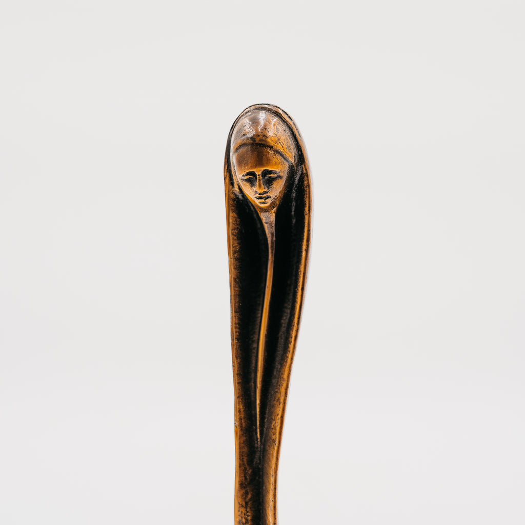 Scultura Madonna Stilizzata Vintage in Bronzo con Base in Marmo