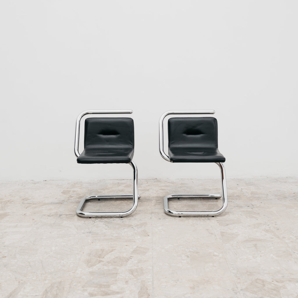 Luigi Bardini Coppia Di Poltroncine Design Anni ‘70 Chrome Tubular Steel