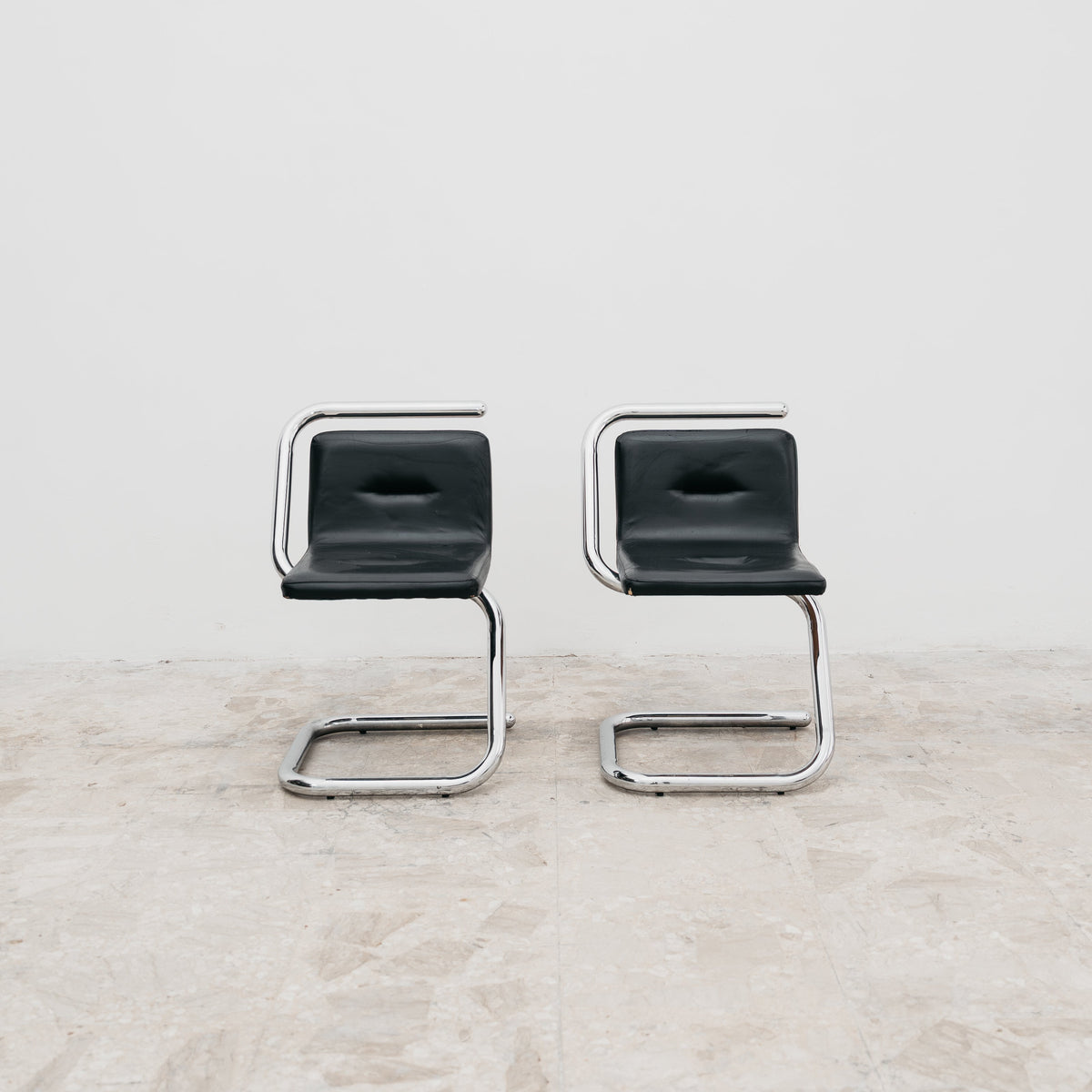 Luigi Bardini Coppia Di Poltroncine Design Anni ‘70 Chrome Tubular Steel