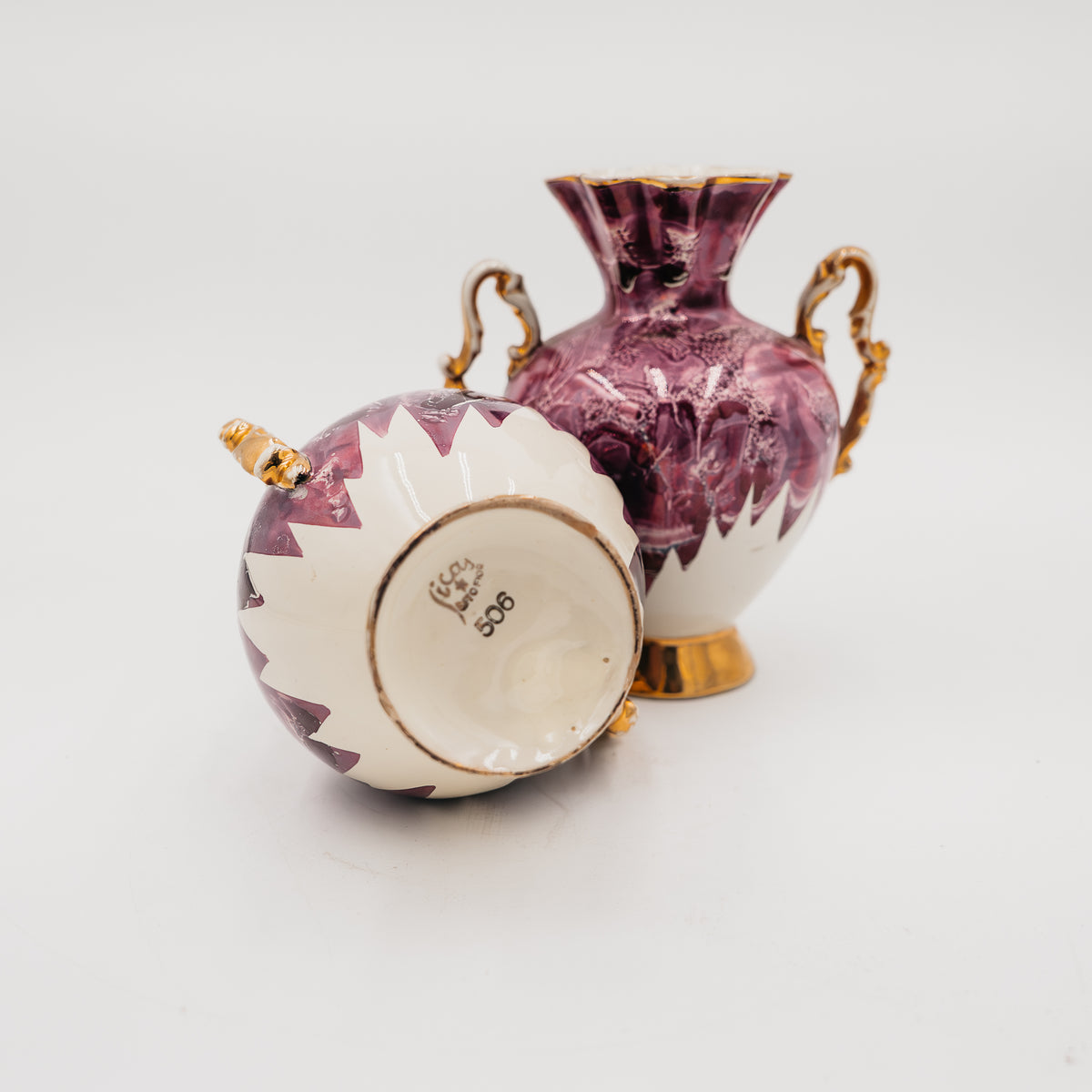 Coppia Vasi SICAS Sesto Fiorentino Vintage Porpora Rifiniture Oro e Lustro