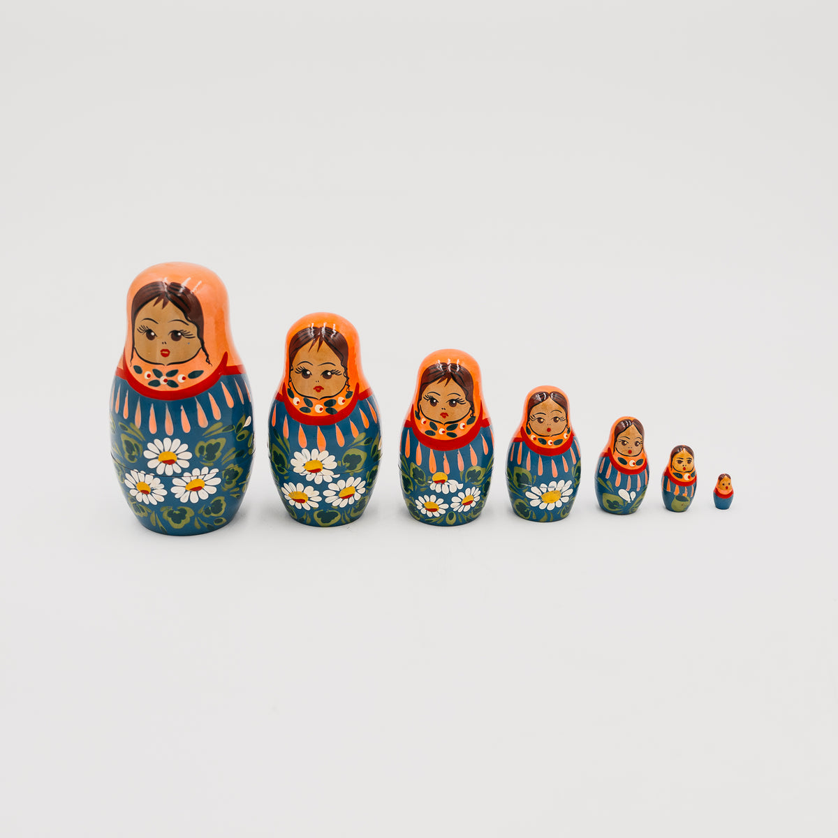 Matrioska Russa Vintage in Legno Dipinta a Mano Set Completo 7 Pezzi