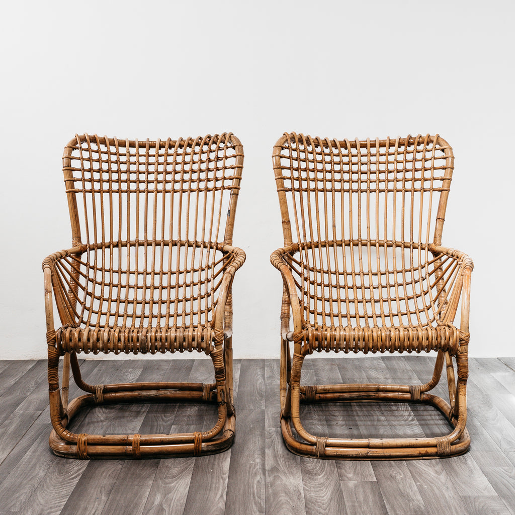 Coppia Poltrone Tito Agnoli B4 Bonacina Vintage Anni 50 Rattan Mid-Century Design