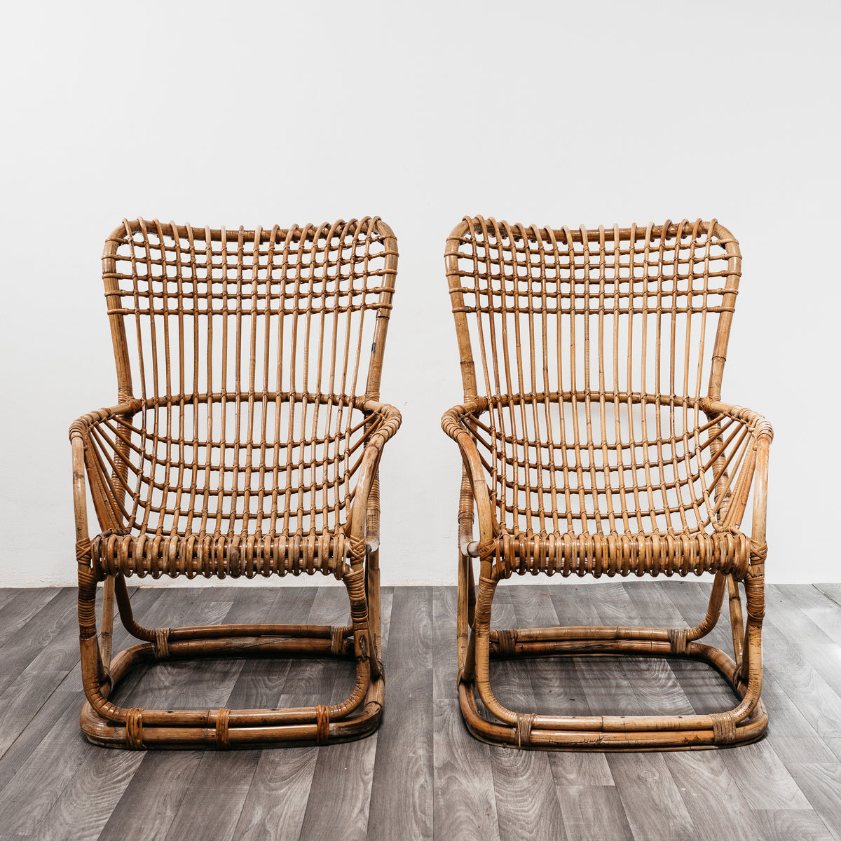 Coppia Poltrone Tito Agnoli B4 Bonacina Vintage Anni 50 Rattan Mid-Century Design
