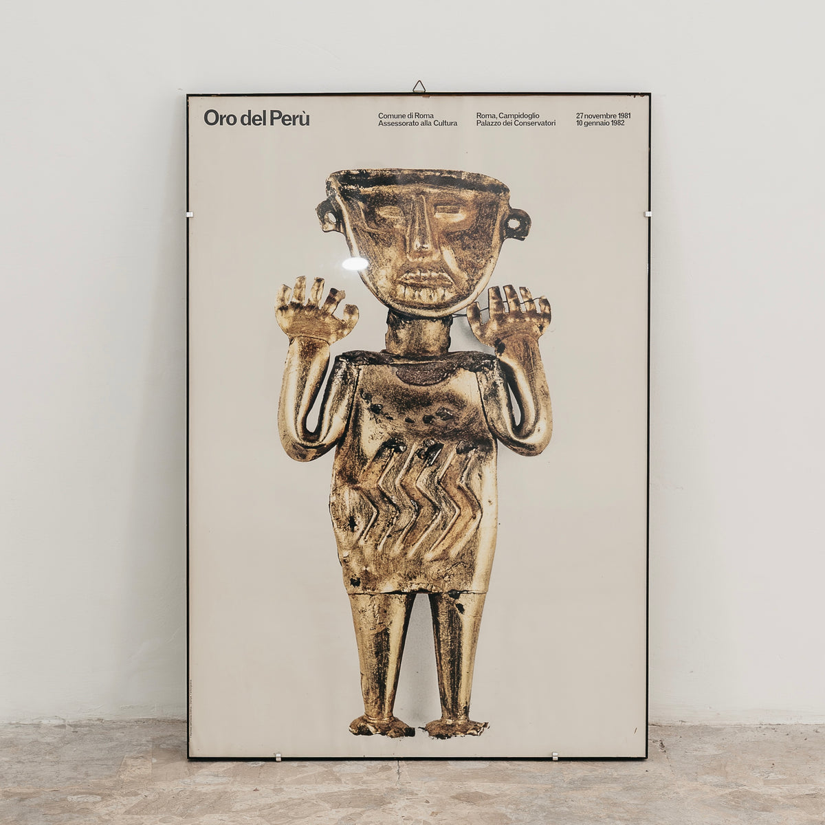 Manifesto Oro del Perù Vintage 1981 Incorniciato Con Vetro Poster Mostra Roma Campidoglio