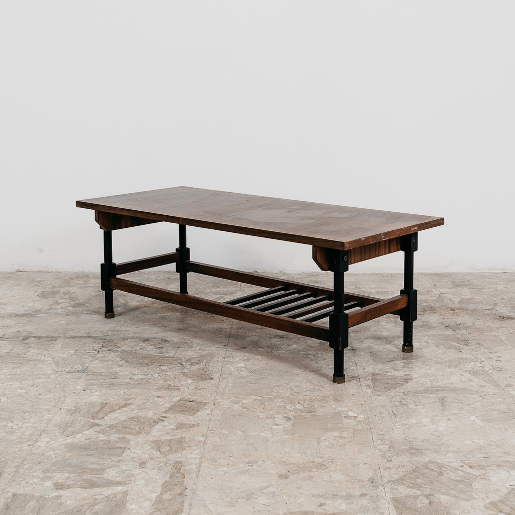 Tavolino da Caffè Basso Vintage Anni 60 Teak e Metallo Modernariato Design Italiano
