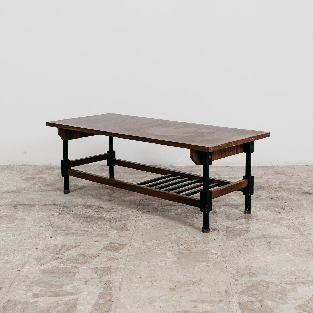 Tavolino da Caffè Basso Vintage Anni 60 Teak e Metallo Modernariato Design Italiano