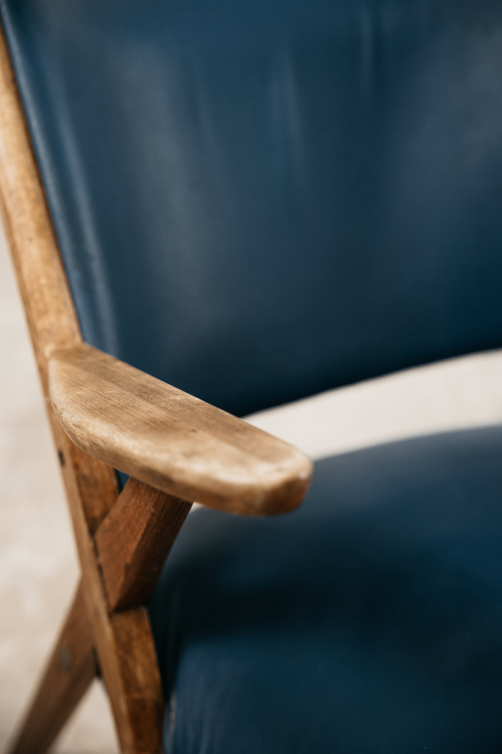 Poltrona Lounge Vintage Dal Vera in Legno e Skai Blu (Anni '50/'60)