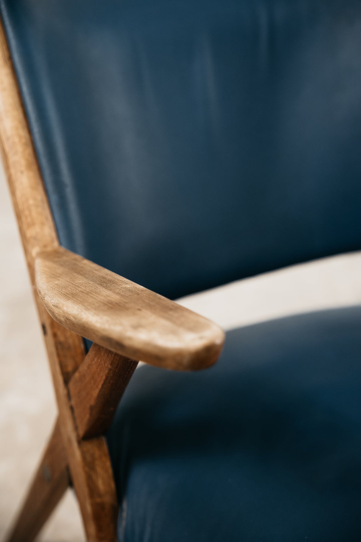 Poltrona Lounge Vintage Dal Vera in Legno e Skai Blu (Anni '50/'60)