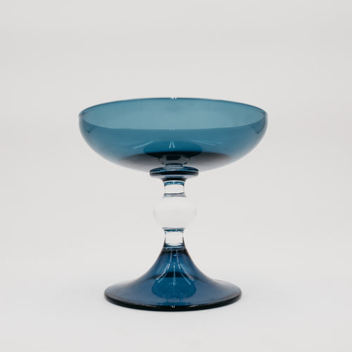 Alzata Centrotavola in Vetro Soffiato Blu Opalino - Artigianato Italiano Vintage Anni '70