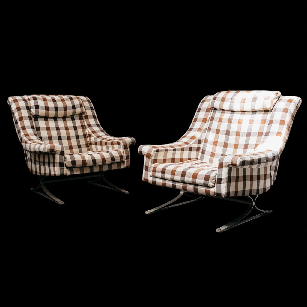 Coppia Poltrone Grand Prix Arflex Maurice Calka Vintage Anni 60 Tessuto Quadri Modernariato