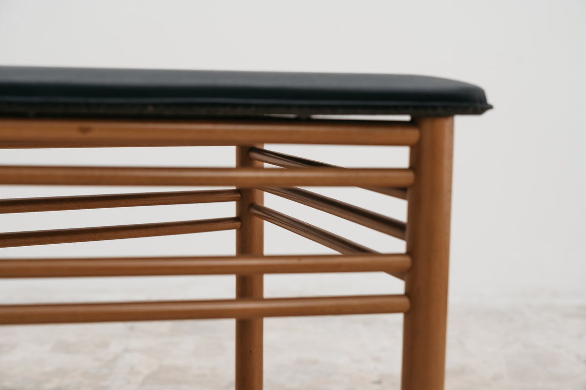 Set 4 Sedie Schienale Alto Vintage Anni 80 Legno Chiaro Pelle Nera Modernariato Design