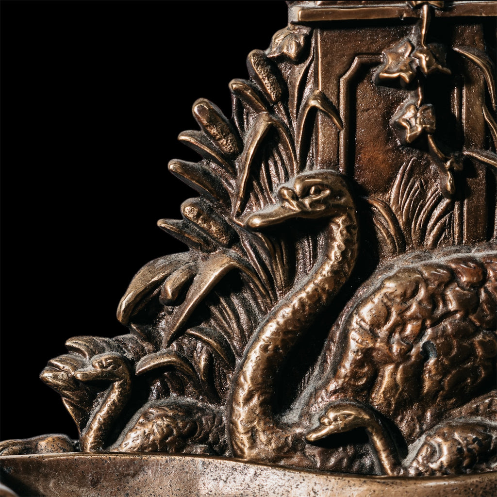 Vintage French Art Nouveau Style Brass Umbrella Stand with Swan Relief – 1960s