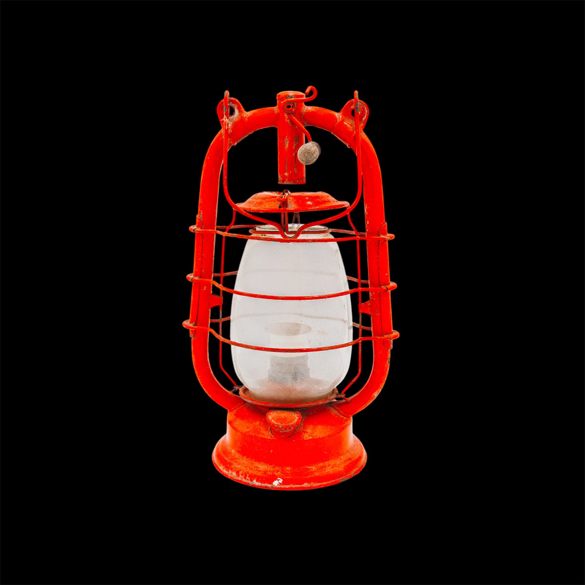 Lanterna Vintage in Metallo Rosso Lampada a Petrolio da Cantiere o Ferrovia con Vetro