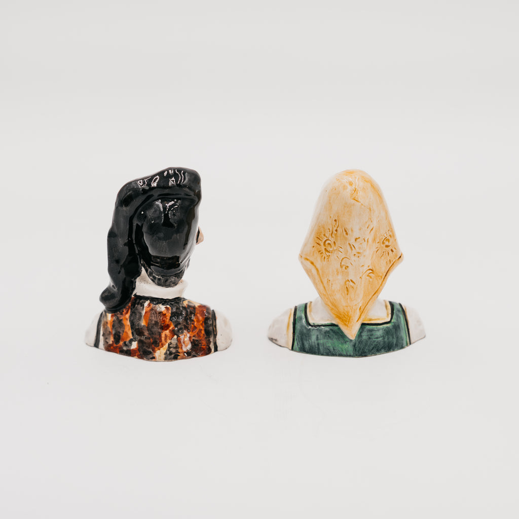 Coppia Busti Vintage in Ceramica Sarda Cossu Personaggi Costume Tradizionale