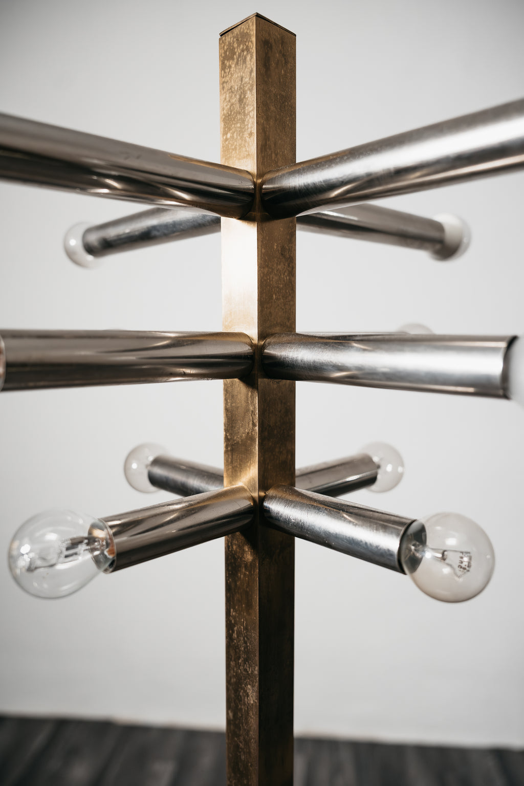 Lampada da Terra in Stile Gaetano Sciolari Vintage Anni 70 Ottone 12 Luci Piantana Space Age