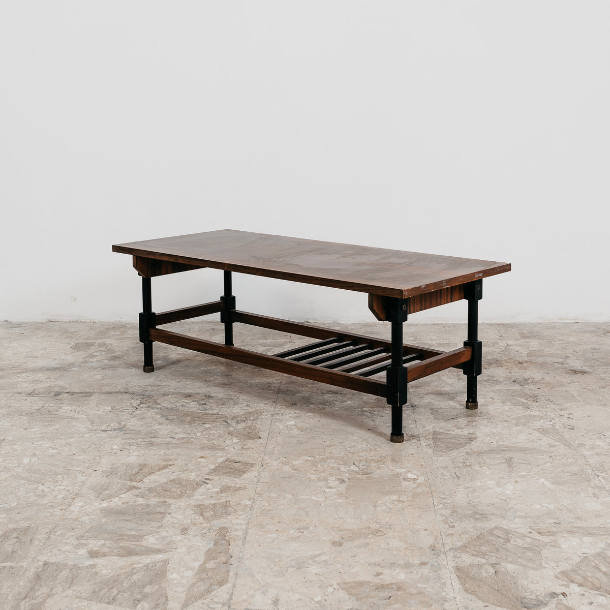 Tavolino da Caffè Basso Vintage Anni 60 Teak e Metallo Modernariato Design Italiano