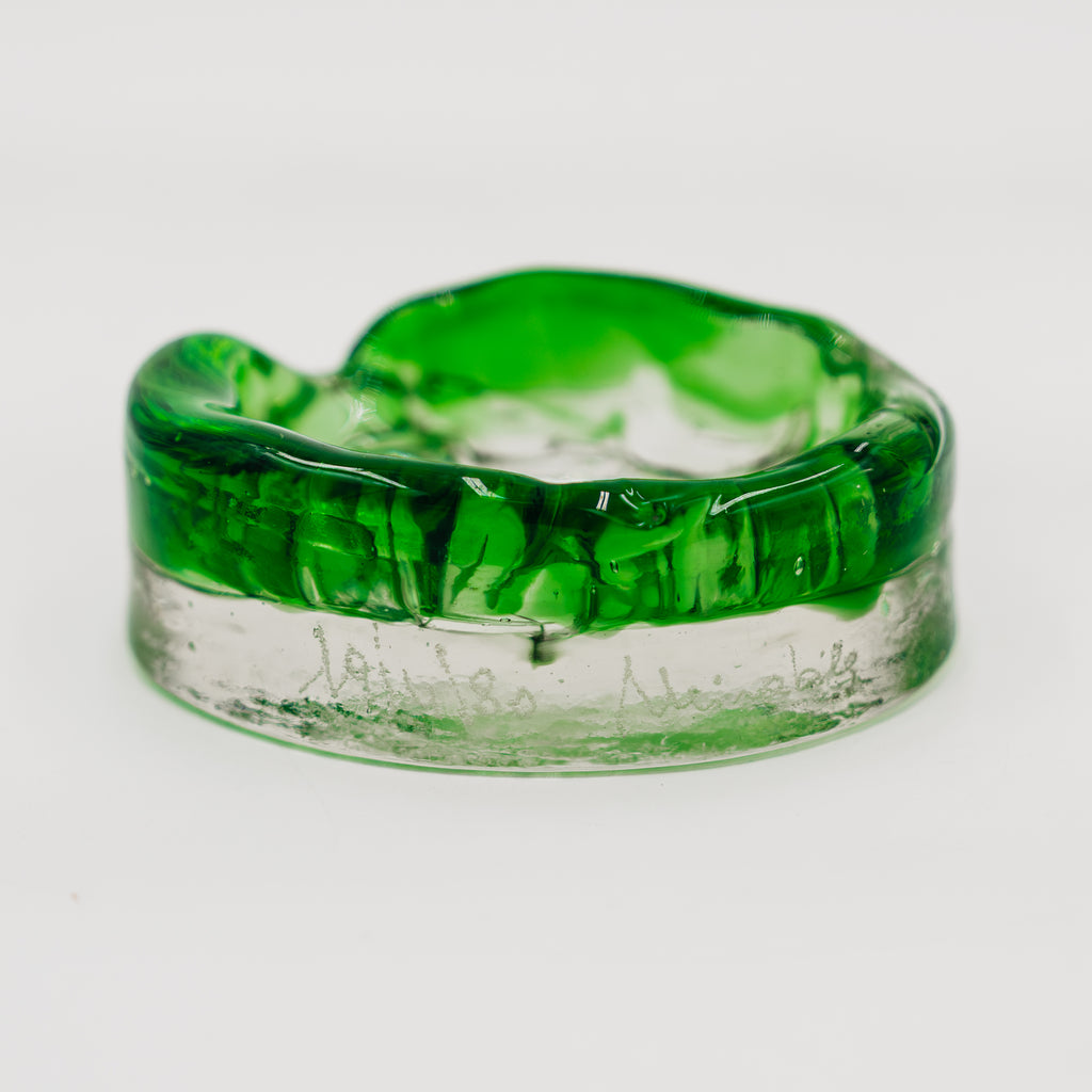 Posacenere Vintage Murano Vetro Sommerso Verde Firmato d'Epoca