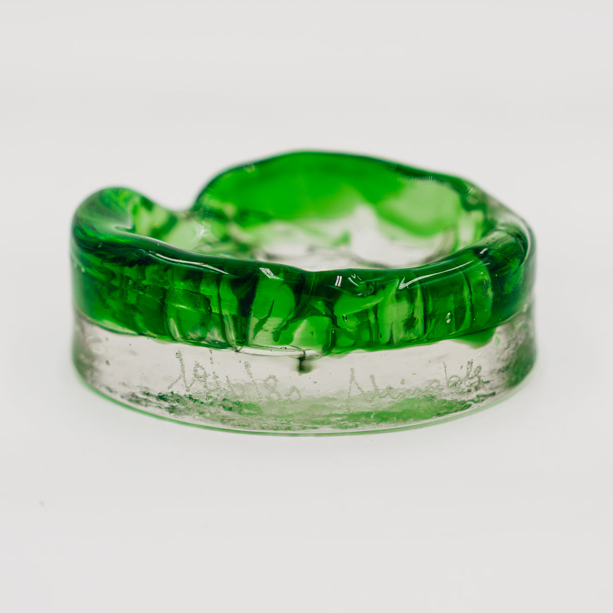 Posacenere Vintage Murano Vetro Sommerso Verde Firmato d'Epoca