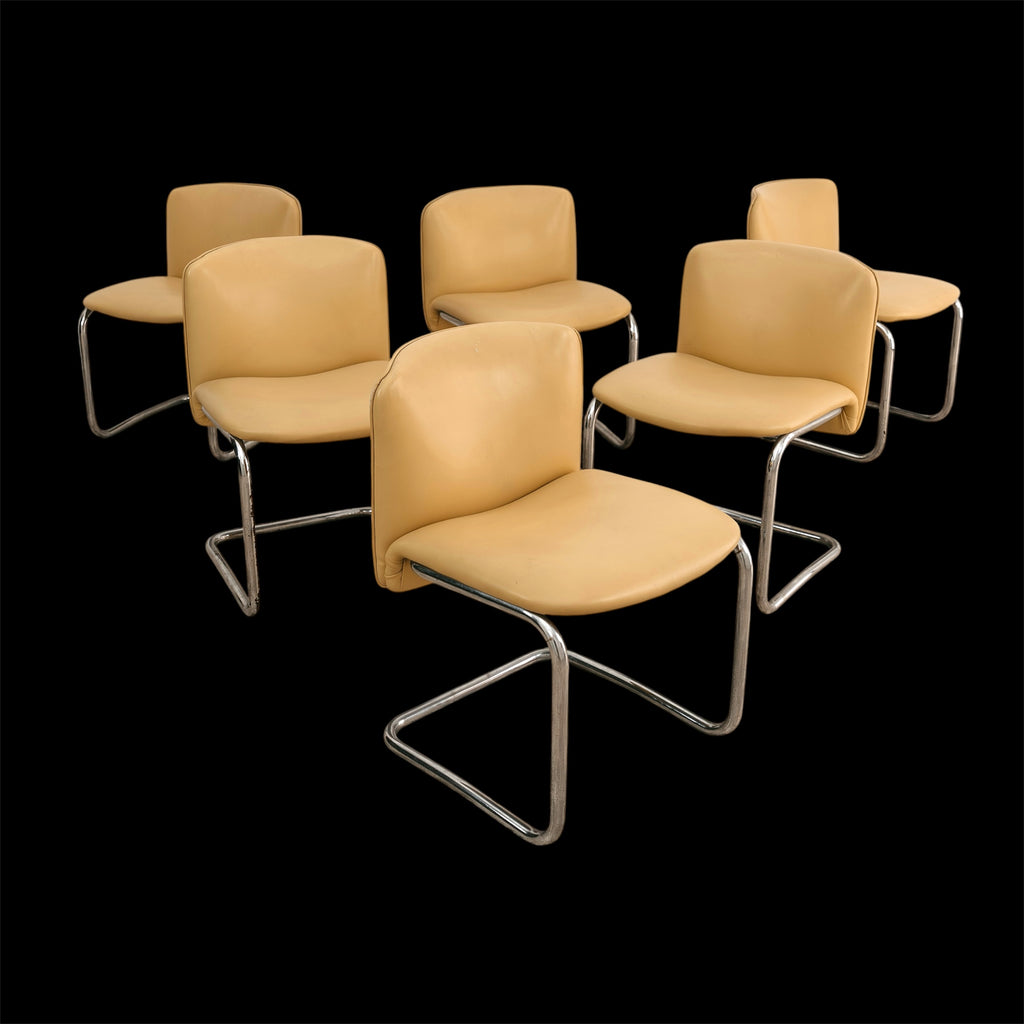 Set di 6 Sedie Vintage Cantilever in Acciaio Cromato e Similpelle (Anni '70)
