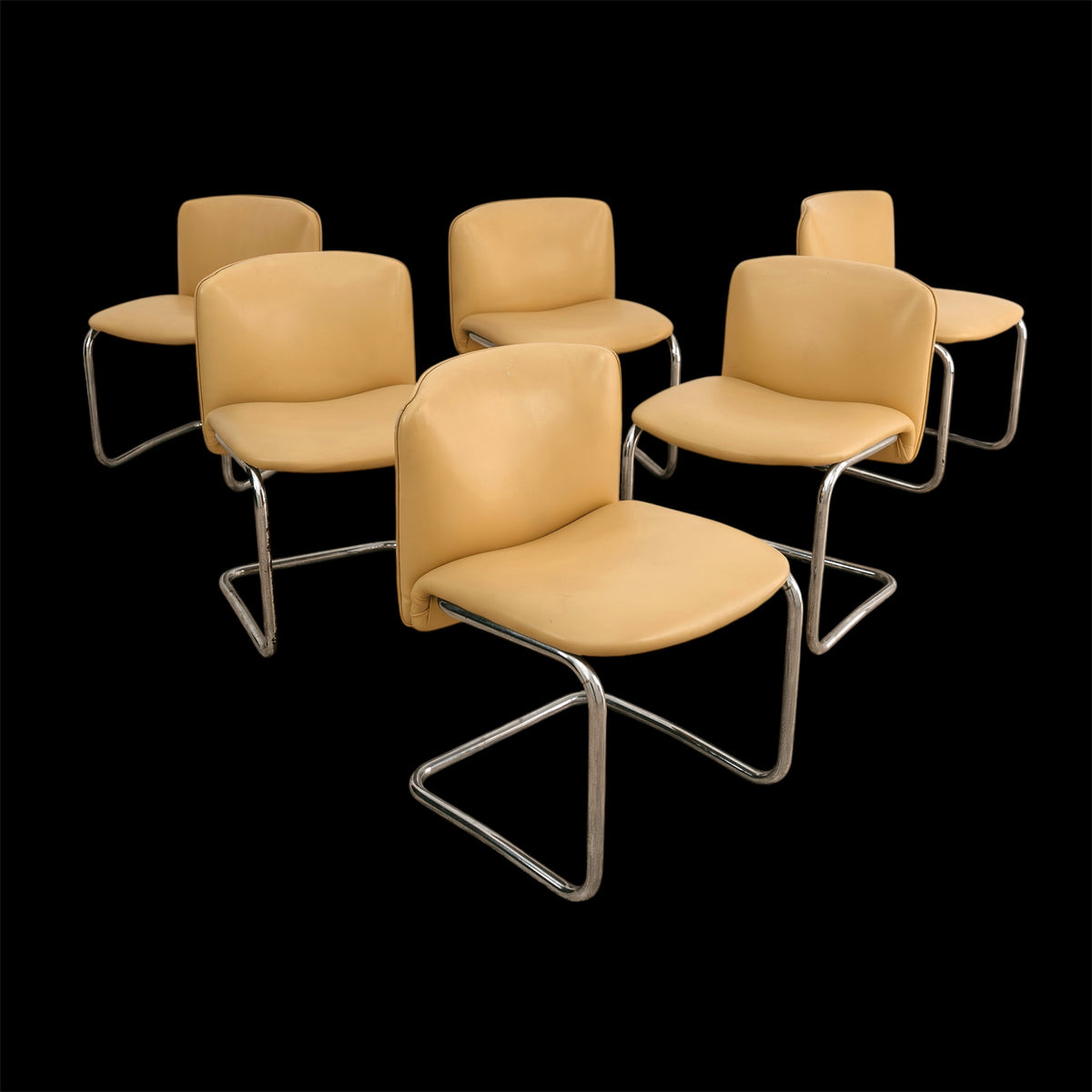 Set di 6 Sedie Vintage Cantilever in Acciaio Cromato e Similpelle (Anni '70)