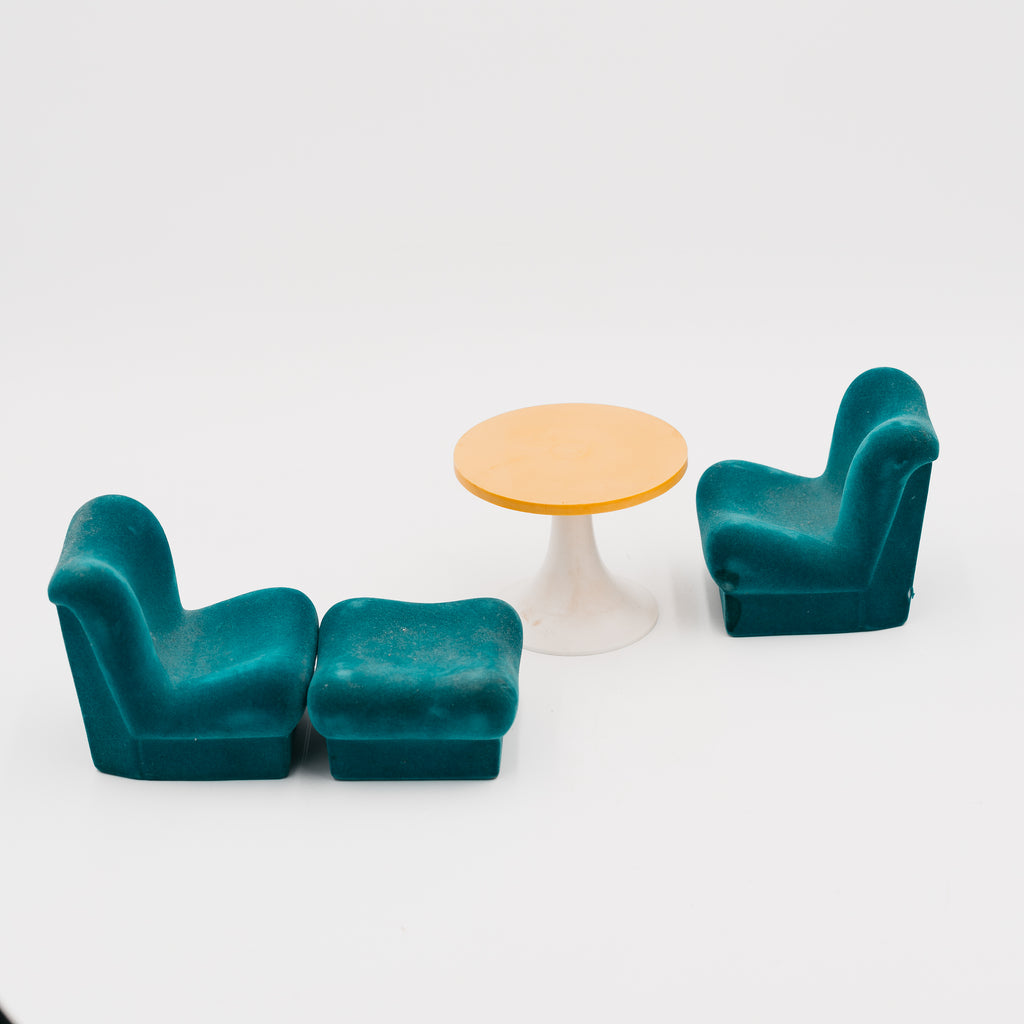 Set Salottino Miniatura Dollhouse Vintage Modella Anni 70 Tavolo Poltrone Pouf