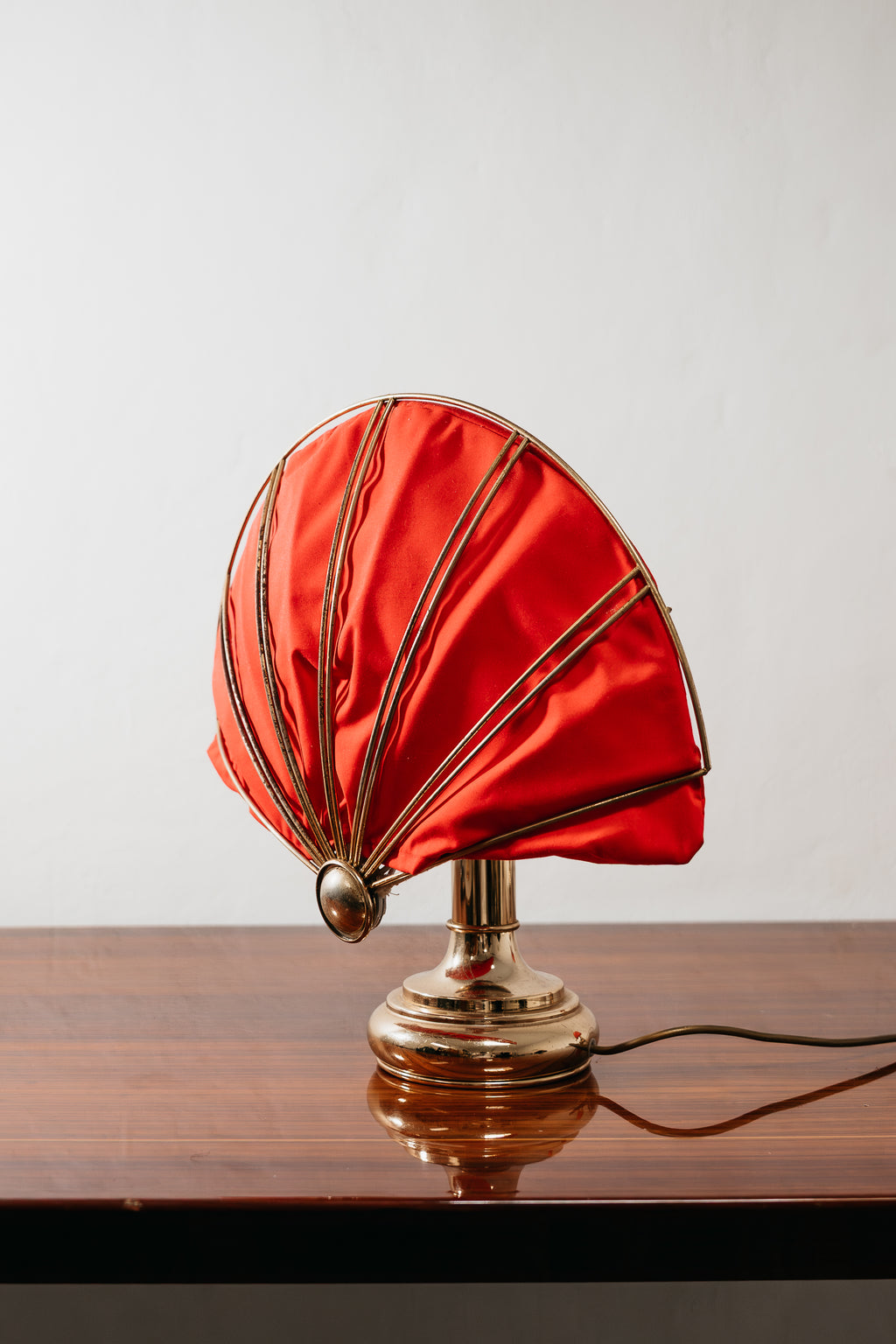 Coppia Lampade da Tavolo Ventaglio Vintage Anni 70 Ottone Hollywood Regency Modernariato Abat-Jour