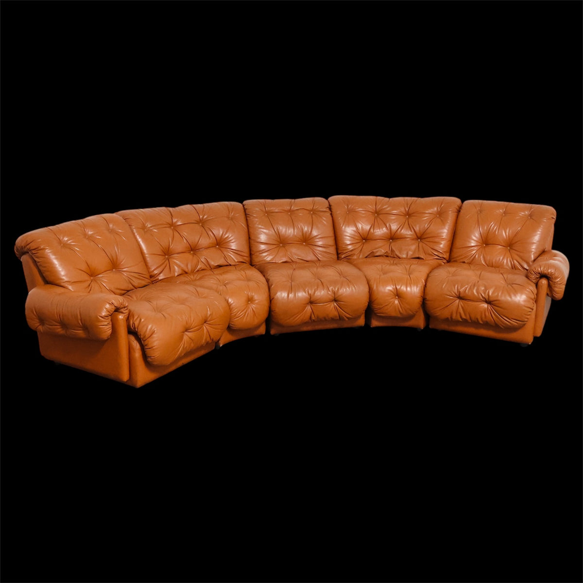 Divano Modulare Angolare Vintage Stile Afra & Tobia Scarpa - Coronado Style in Pelle Cognac (Anni '70)