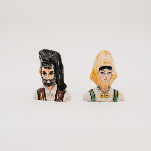 Coppia Busti Vintage in Ceramica Sarda Cossu Personaggi Costume Tradizionale