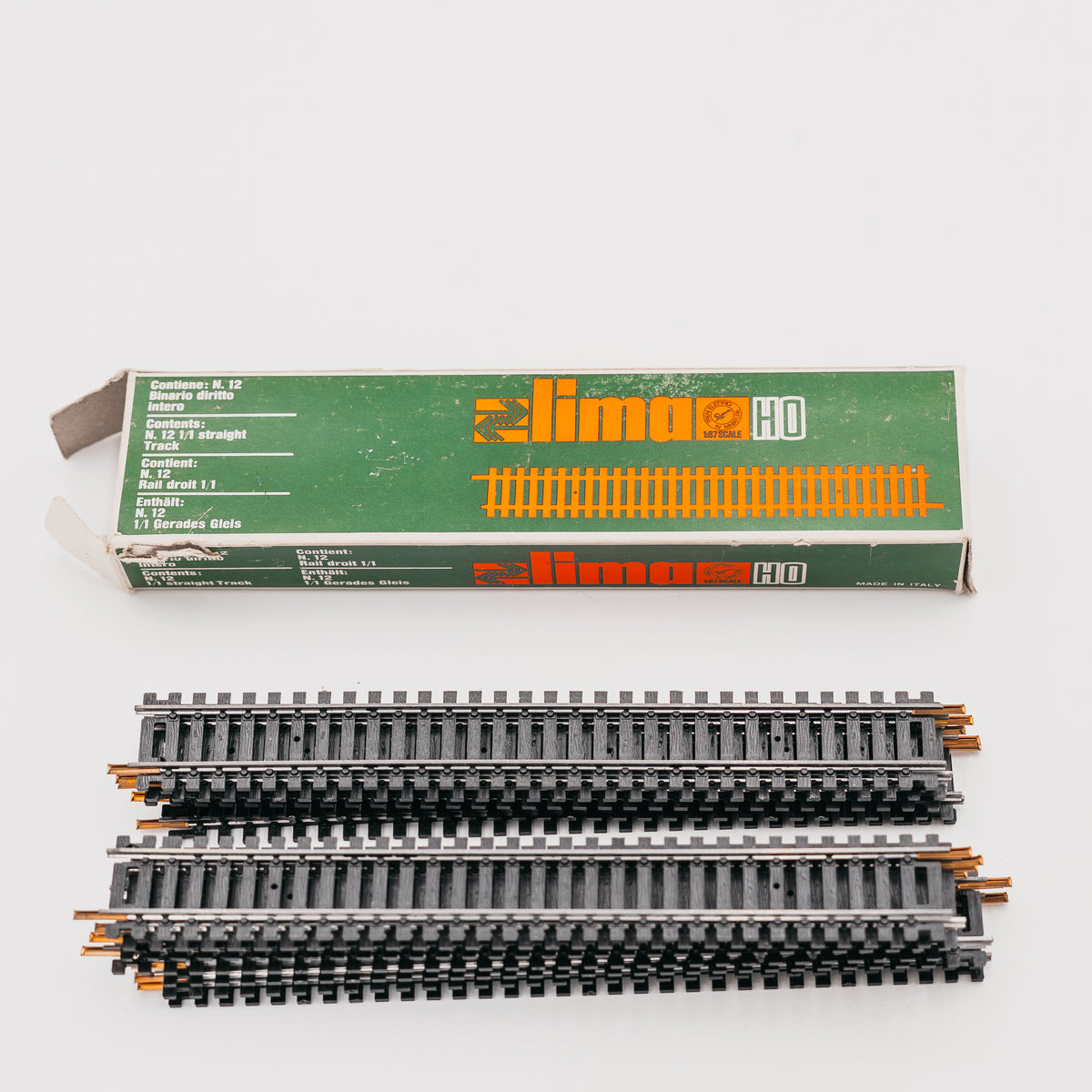 Lotto 12 Binari Dritti Lima HO 3020 Vintage per Trenini Elettrici con Scatola
