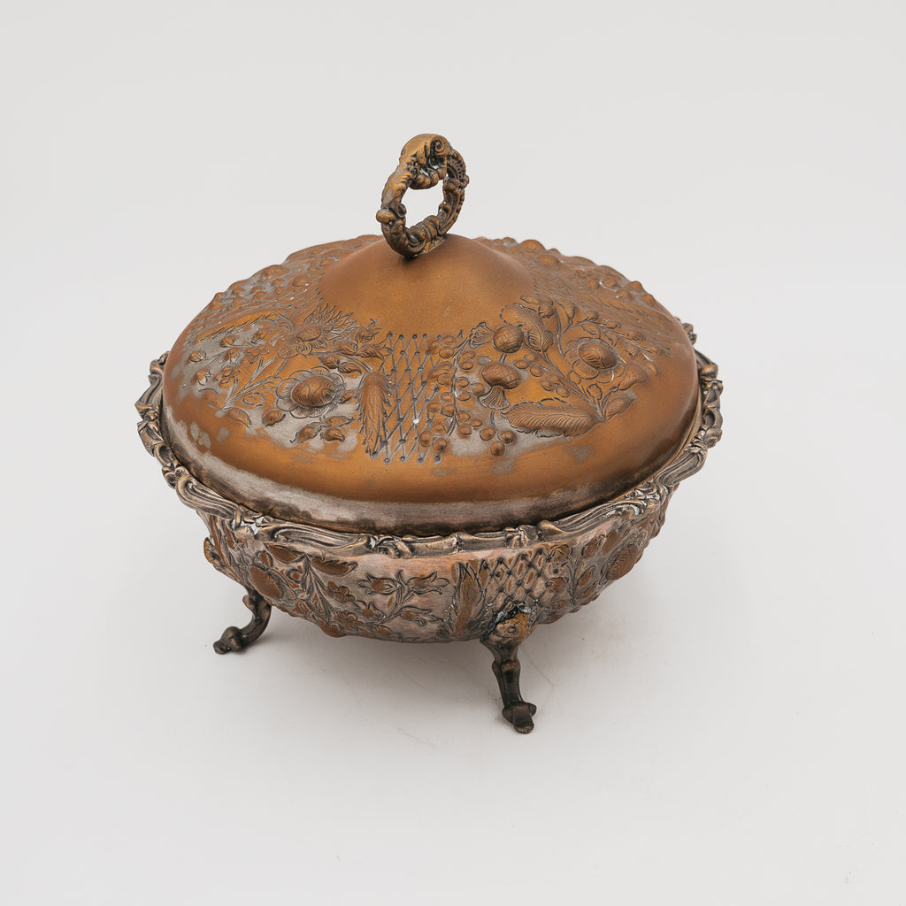 Zuppiera Bonbonnière Royal Family Sheffield Vintage con Coperchio Lavorato