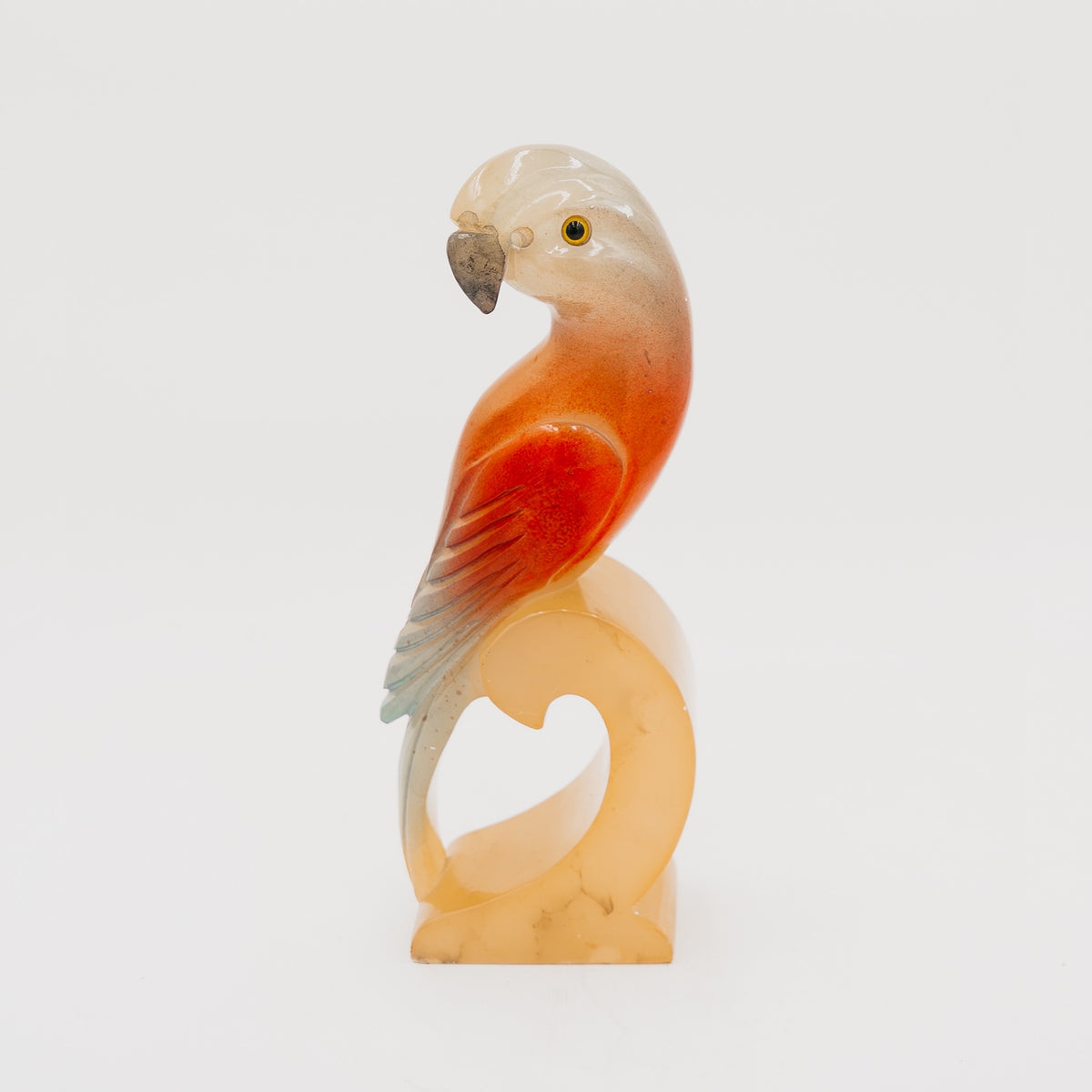 Scultura Vintage Pappagallo in Alabastro Pietra Dura Colorata Soprammobile Collezione
