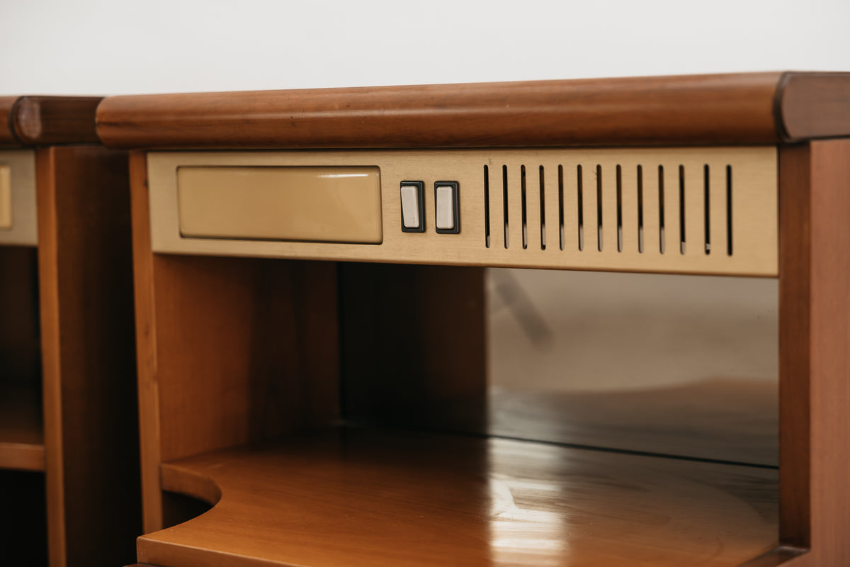 Coppia Comodini Vintage Anni 70 Space Age Legno lampade Integrate Specchio Modernariato Design