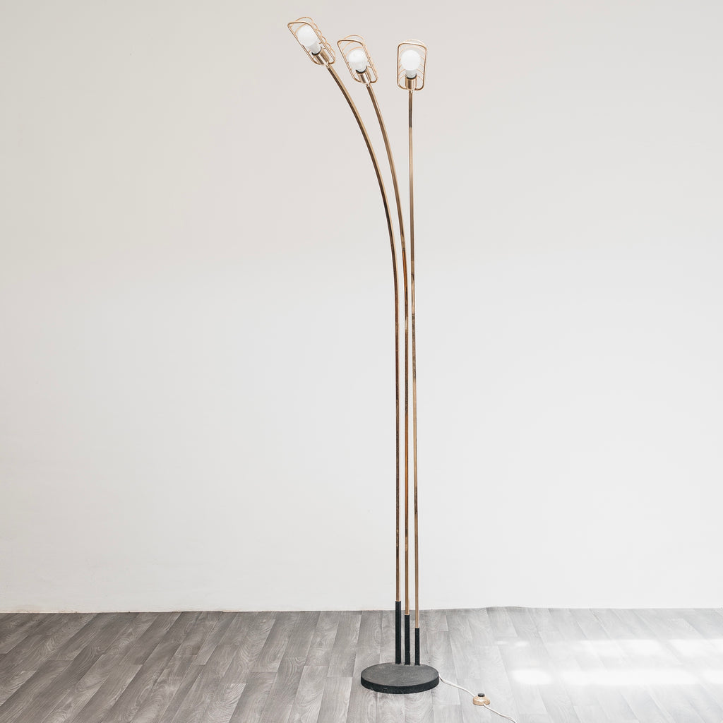 Lampada da Terra Piantana Romeo Rega Vintage Anni 70 Ottone 3 Luci Hollywood Regency