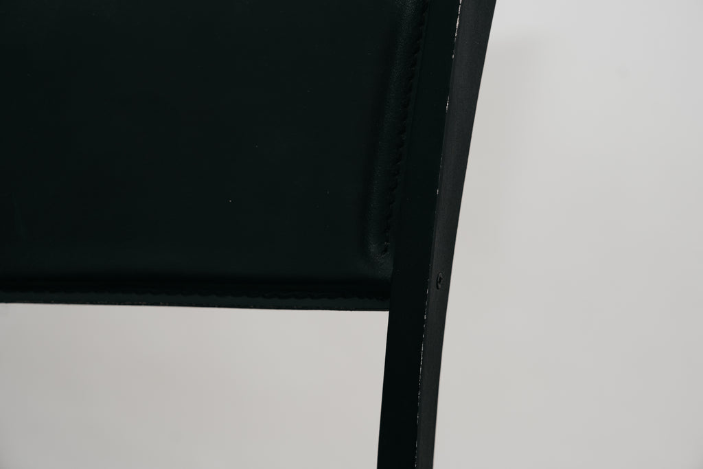 Set 4 Sedie Postmoderne Vintage Anni 80 Metallo Nero Pelle e Tessuto Verde Acqua