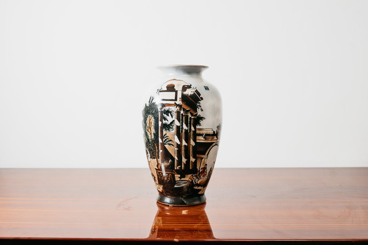 Vaso in Ceramica di Faenza Vintage Anni 70 Decoro Rovine Antiche Paesaggio Classico Modernariato