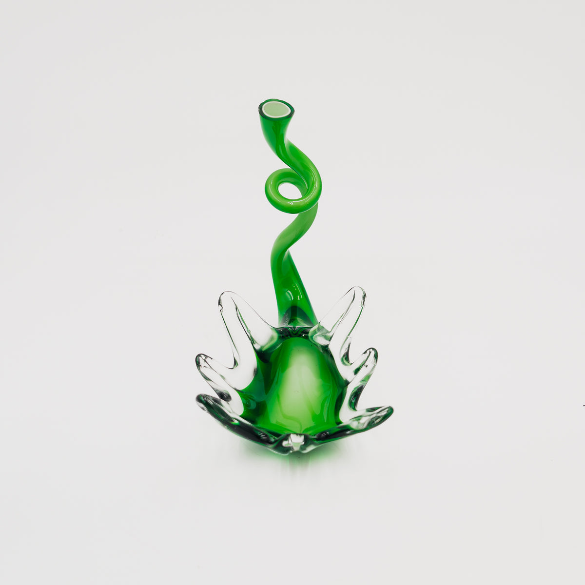 Svuotatasche Vintage a Forma di Foglia Astratta in Vetro di Murano Verde anni 80