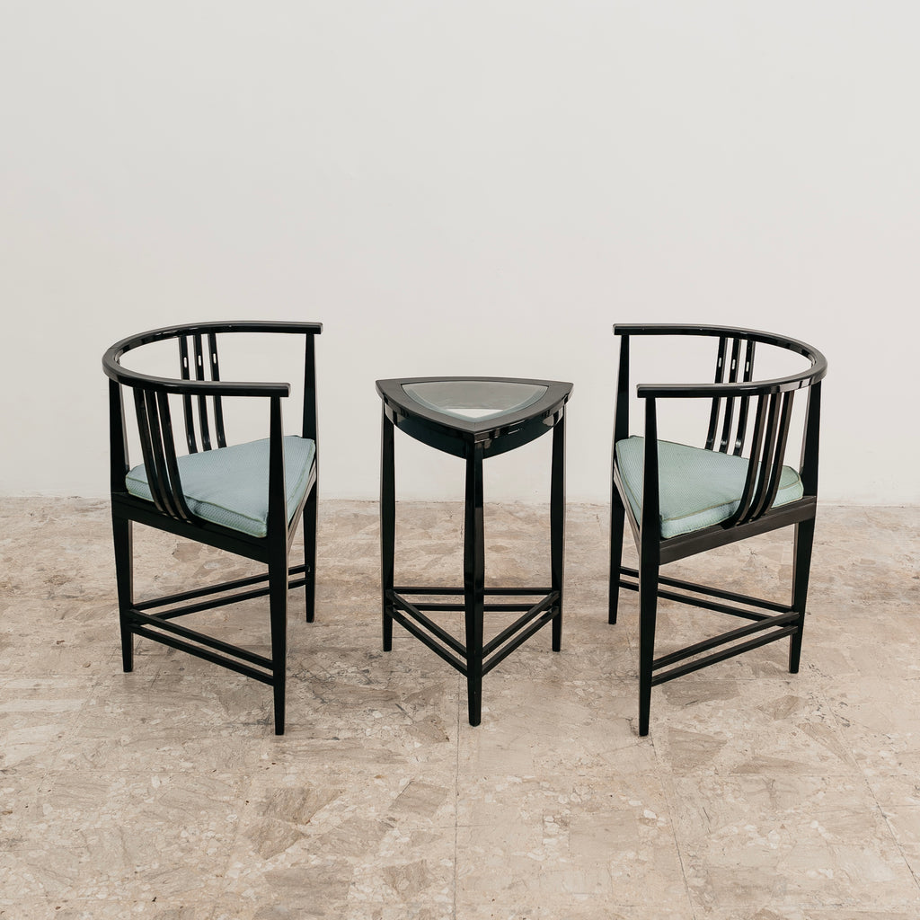 Set 2 Poltroncine e Tavolino Ernest Archibald Taylor Vintage Anni 80 Frassino Nero Modernariato