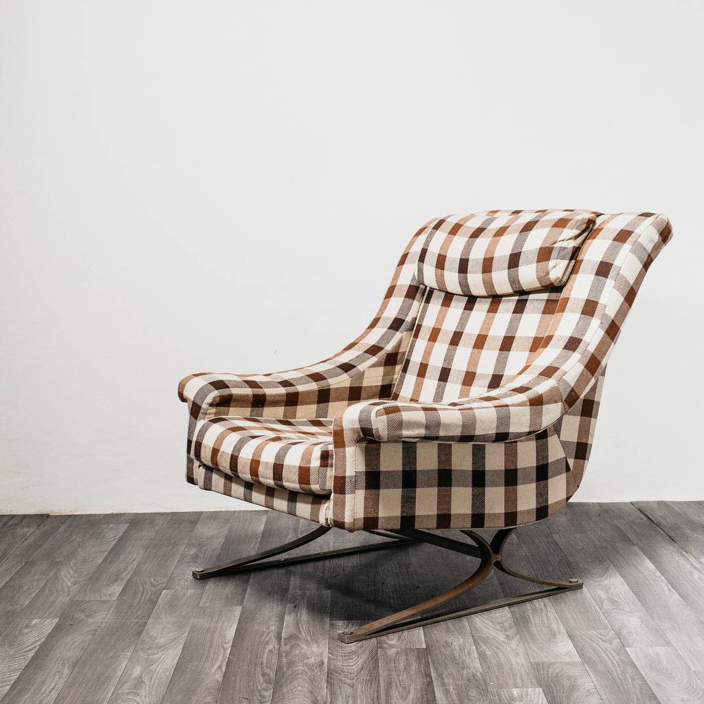 Coppia Poltrone Grand Prix Arflex Maurice Calka Vintage Anni 60 Tessuto Quadri Modernariato