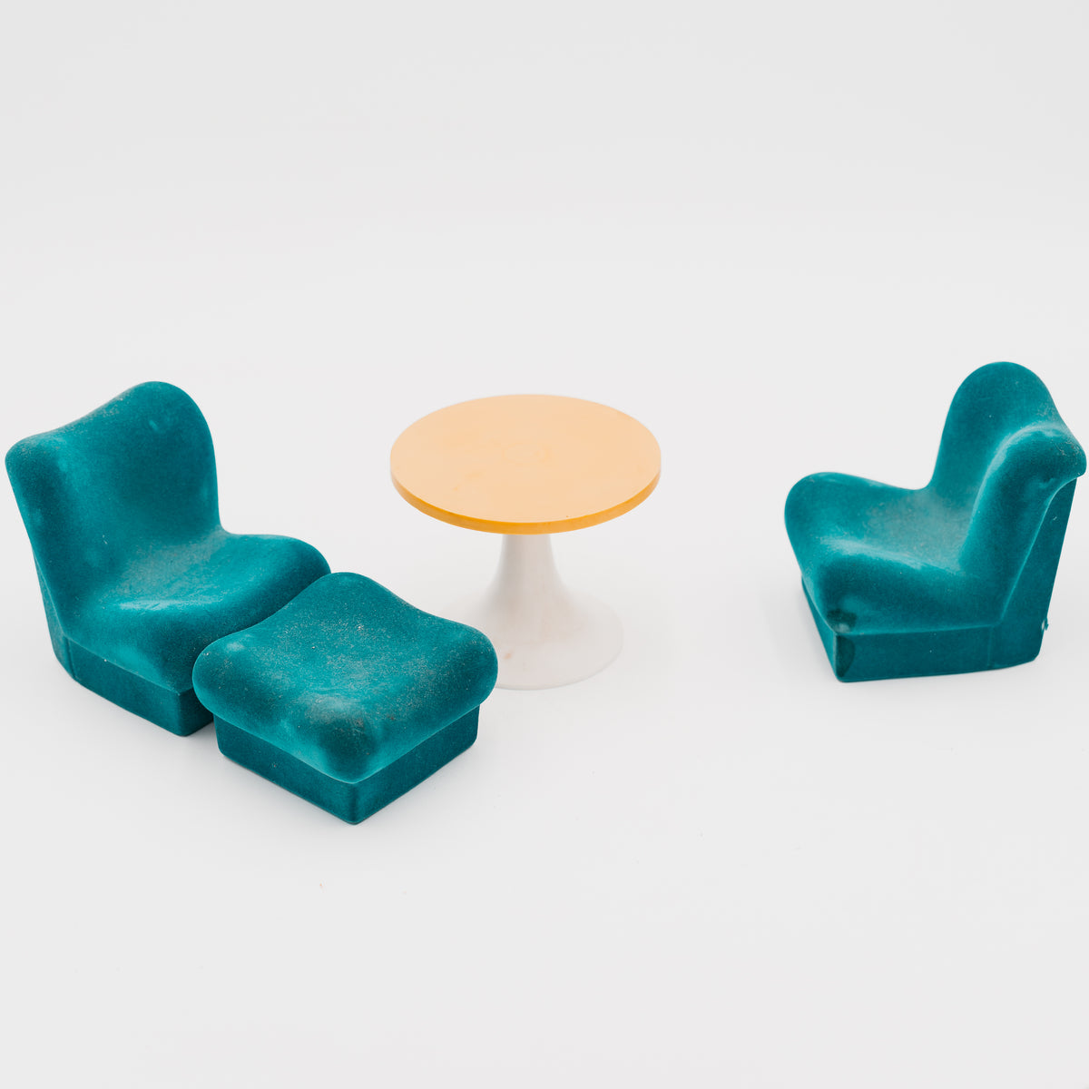 Set Salottino Miniatura Dollhouse Vintage Modella Anni 70 Tavolo Poltrone Pouf