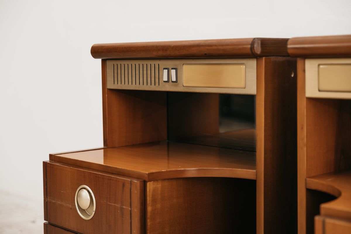 Coppia Comodini Vintage Anni 70 Space Age Legno lampade Integrate Specchio Modernariato Design